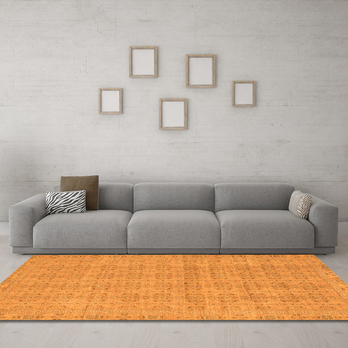Machine Washable Abstract Orange Modern Area Rugs in a Living Room, wshabs668org
