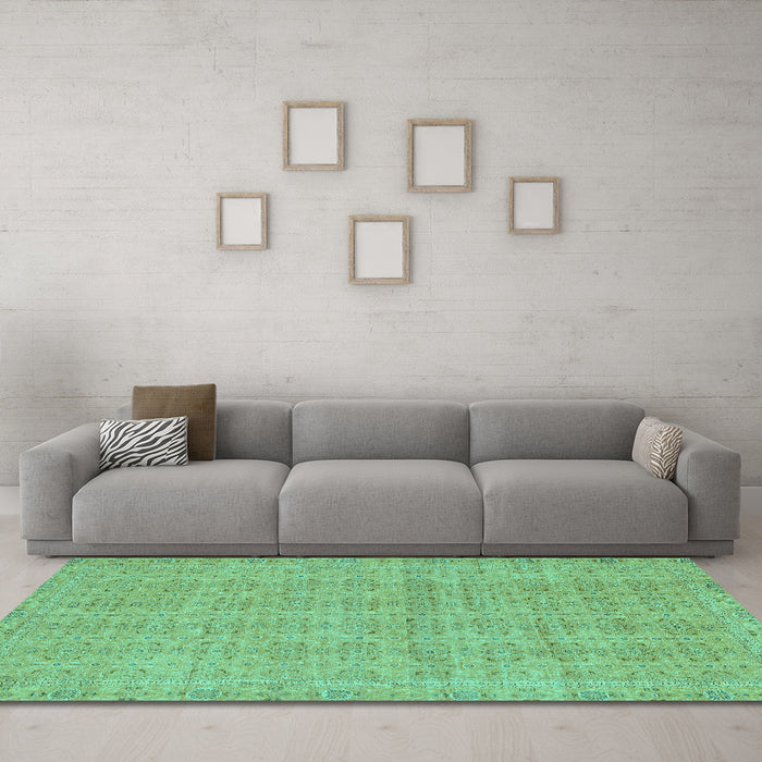 Machine Washable Abstract Turquoise Modern Area Rugs in a Living Room,, wshabs668turq