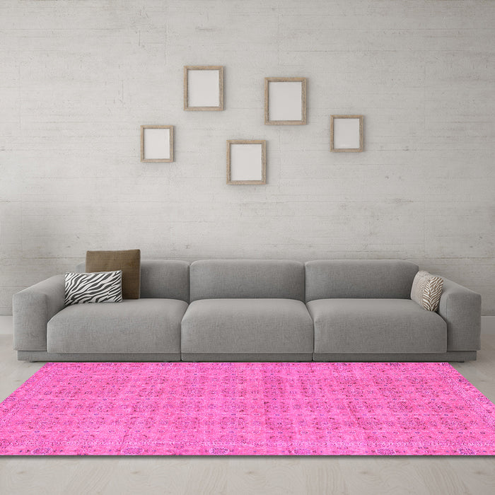 Machine Washable Abstract Pink Modern Rug in a Living Room, wshabs668pnk