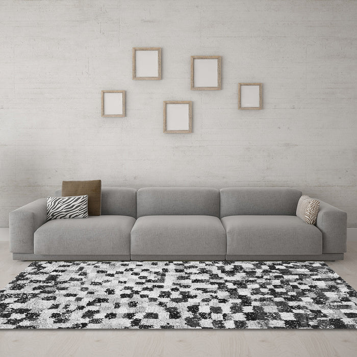 Machine Washable Abstract Gray Modern Rug in a Living Room,, wshabs669gry