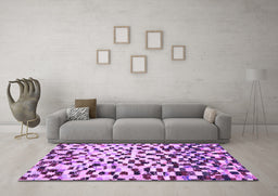 Machine Washable Abstract Purple Modern Area Rugs in a Living Room, wshabs669pur