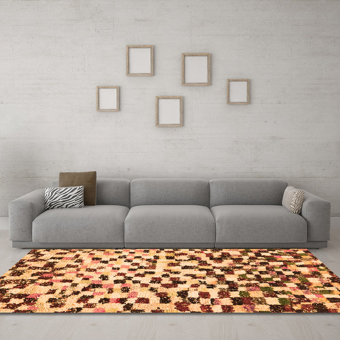 Machine Washable Abstract Orange Modern Area Rugs in a Living Room, wshabs669org