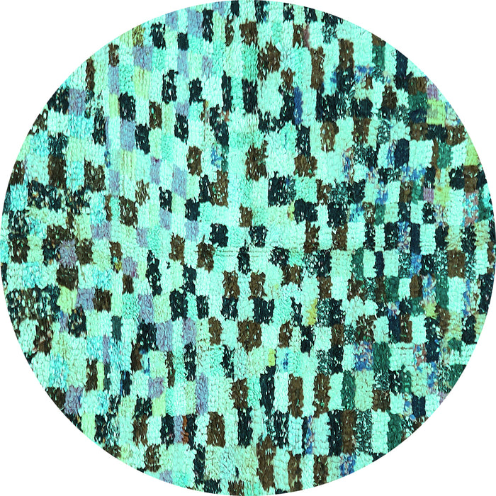 Round Machine Washable Abstract Turquoise Modern Area Rugs, wshabs669turq