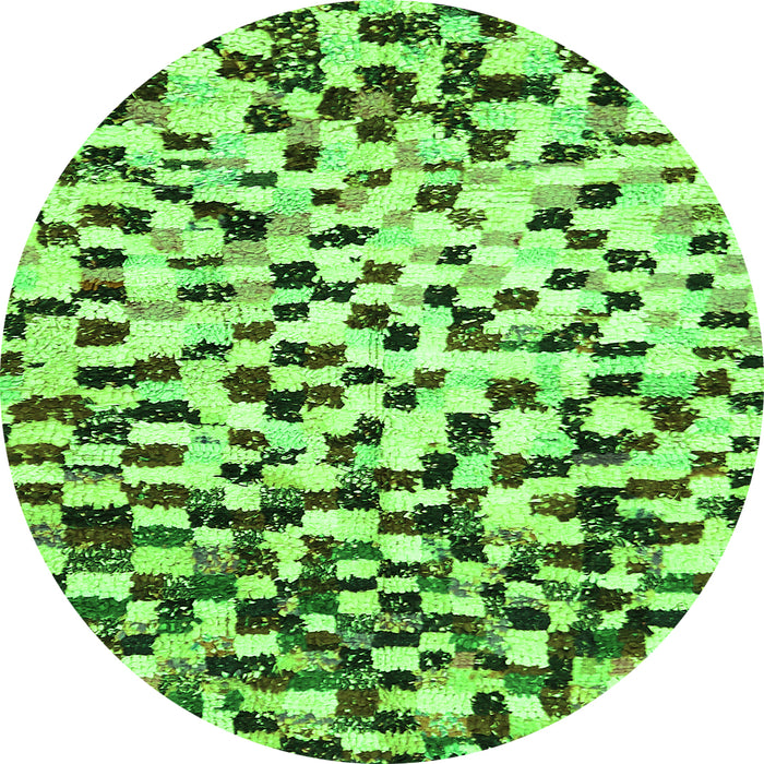 Round Machine Washable Abstract Green Modern Area Rugs, wshabs669grn