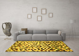 Machine Washable Abstract Yellow Modern Rug in a Living Room, wshabs669yw
