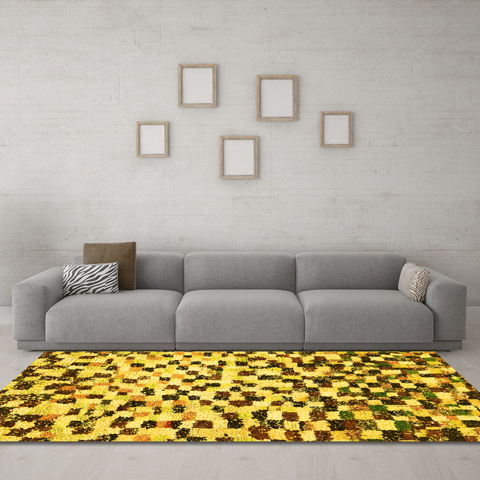 Machine Washable Abstract Yellow Modern Rug in a Living Room, wshabs669yw