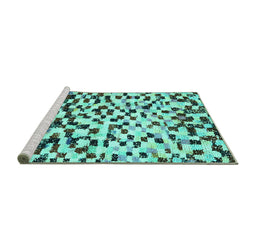 Sideview of Machine Washable Abstract Turquoise Modern Area Rugs, wshabs669turq
