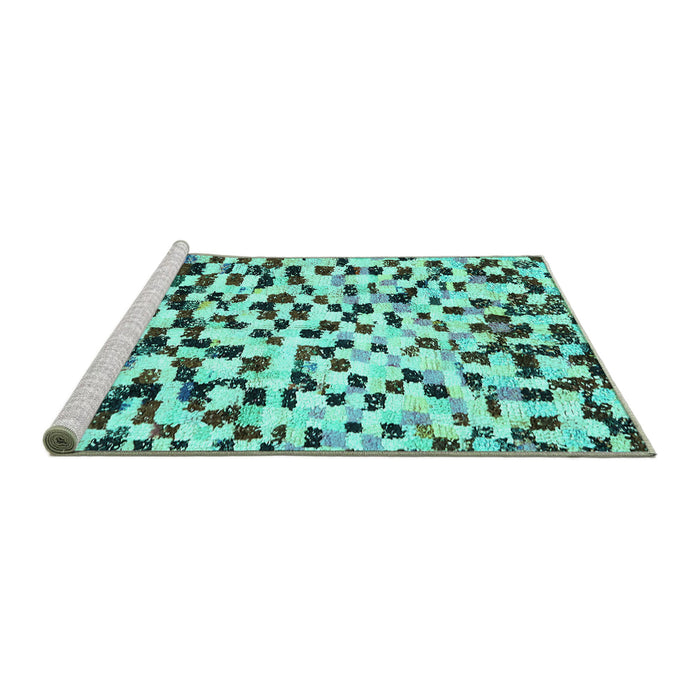 Sideview of Machine Washable Abstract Turquoise Modern Area Rugs, wshabs669turq
