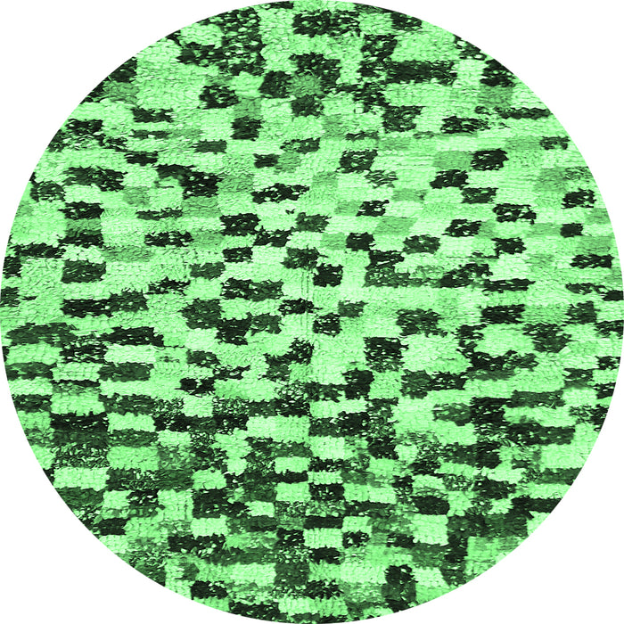 Round Machine Washable Abstract Emerald Green Modern Area Rugs, wshabs669emgrn