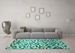 Machine Washable Abstract Turquoise Modern Area Rugs in a Living Room,, wshabs669turq