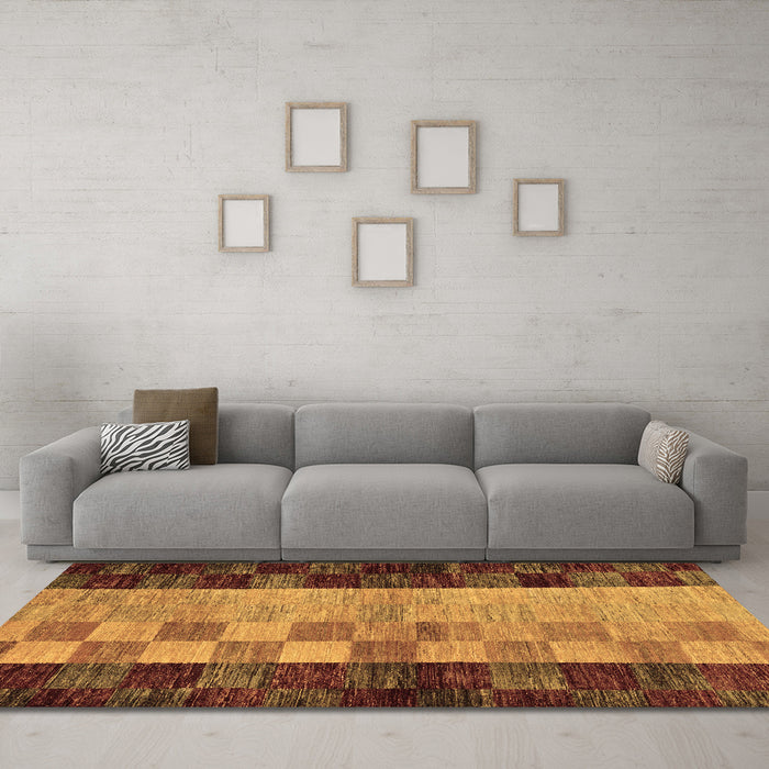 Machine Washable Abstract Brown Modern Rug in a Living Room,, wshabs66brn