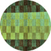 Round Abstract Turquoise Modern Rug, abs66turq