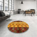 Round Machine Washable Abstract Tomato Red Rug in a Office, wshabs66