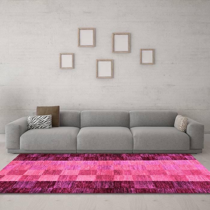 Machine Washable Abstract Pink Modern Rug in a Living Room, wshabs66pnk