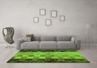 Machine Washable Abstract Green Modern Rug, wshabs66grn