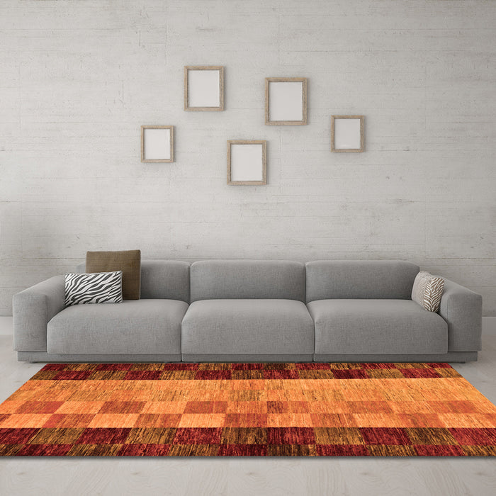 Machine Washable Abstract Orange Modern Area Rugs in a Living Room, wshabs66org