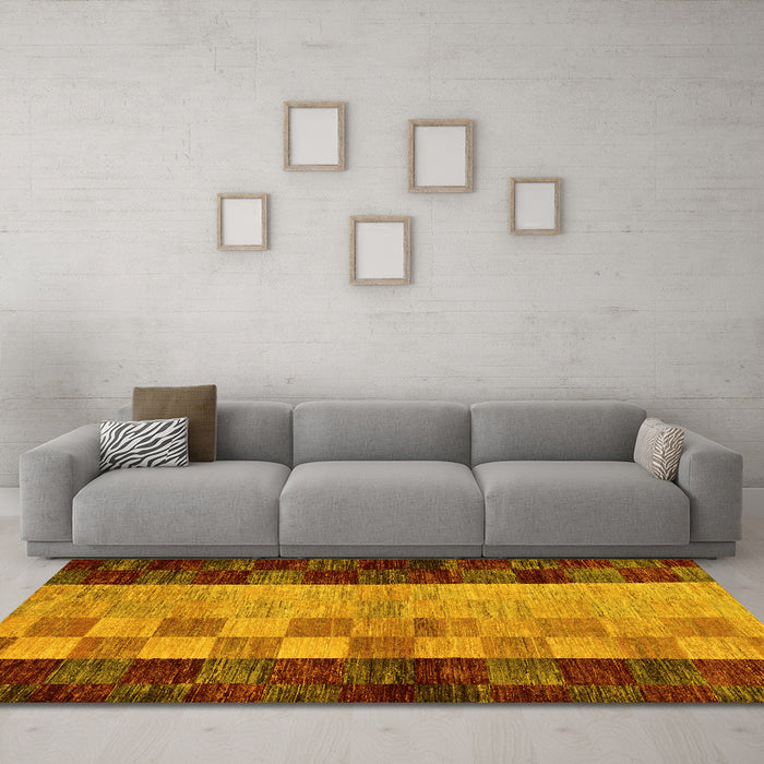 Machine Washable Abstract Yellow Modern Rug in a Living Room, wshabs66yw