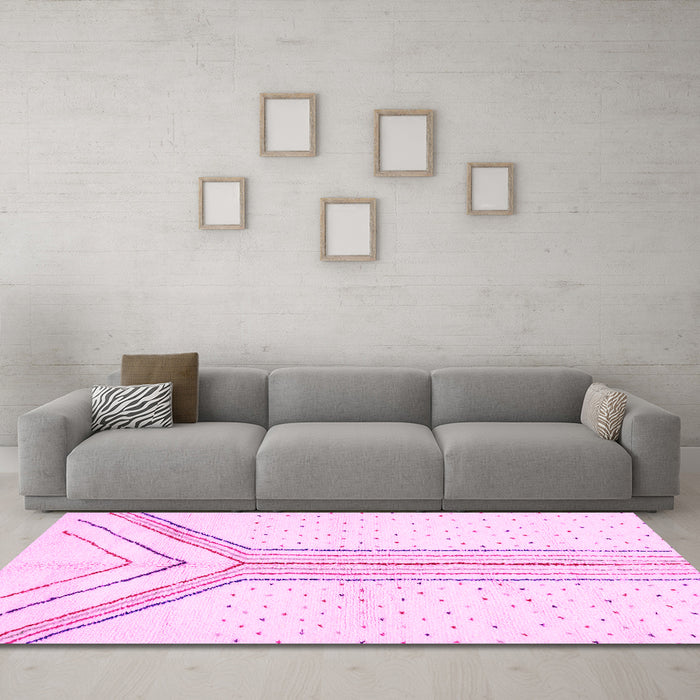 Machine Washable Solid Pink Modern Rug in a Living Room, wshabs670pnk