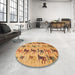 Round Machine Washable Abstract Sedona Brown Rug in a Office, wshabs672