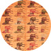 Round Machine Washable Abstract Orange Modern Area Rugs, wshabs672org