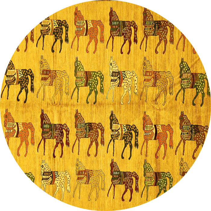 Round Machine Washable Abstract Yellow Modern Rug, wshabs672yw