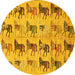 Round Machine Washable Abstract Yellow Modern Rug, wshabs672yw