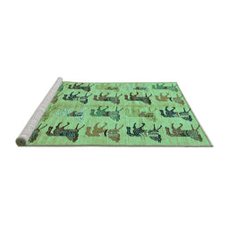 Sideview of Machine Washable Abstract Turquoise Modern Area Rugs, wshabs672turq