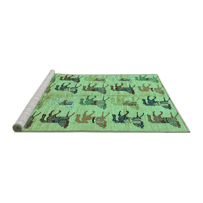 Sideview of Machine Washable Abstract Turquoise Modern Area Rugs, wshabs672turq