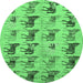 Round Machine Washable Abstract Emerald Green Modern Area Rugs, wshabs672emgrn