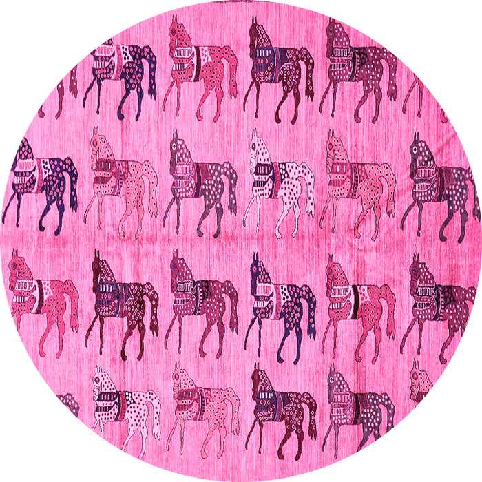 Round Machine Washable Abstract Pink Modern Rug, wshabs672pnk