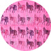 Round Machine Washable Abstract Pink Modern Rug, wshabs672pnk