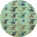 Round Abstract Light Blue Modern Rug, abs672lblu