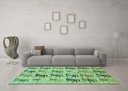 Machine Washable Abstract Turquoise Modern Area Rugs in a Living Room,, wshabs672turq