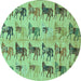 Round Abstract Turquoise Modern Rug, abs672turq