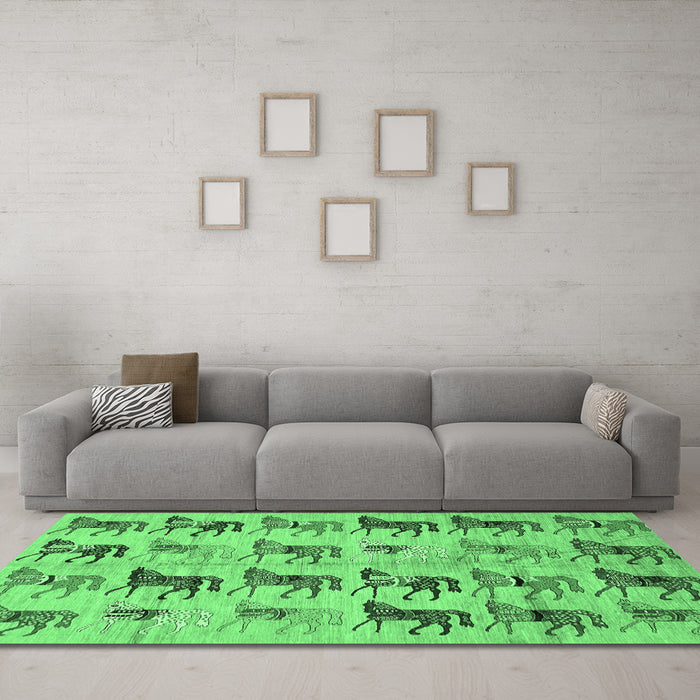 Machine Washable Abstract Emerald Green Modern Area Rugs in a Living Room,, wshabs672emgrn