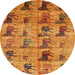 Round Abstract Dark Orange Animal Rug, abs673