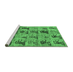 Sideview of Machine Washable Animal Emerald Green Traditional Area Rugs, wshabs673emgrn