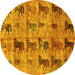 Round Machine Washable Animal Yellow Traditional Rug, wshabs673yw