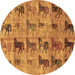 Round Animal Brown Traditional Rug, abs673brn