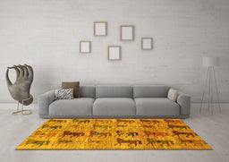 Machine Washable Animal Yellow Traditional Rug in a Living Room, wshabs673yw