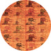 Round Machine Washable Animal Orange Traditional Area Rugs, wshabs673org