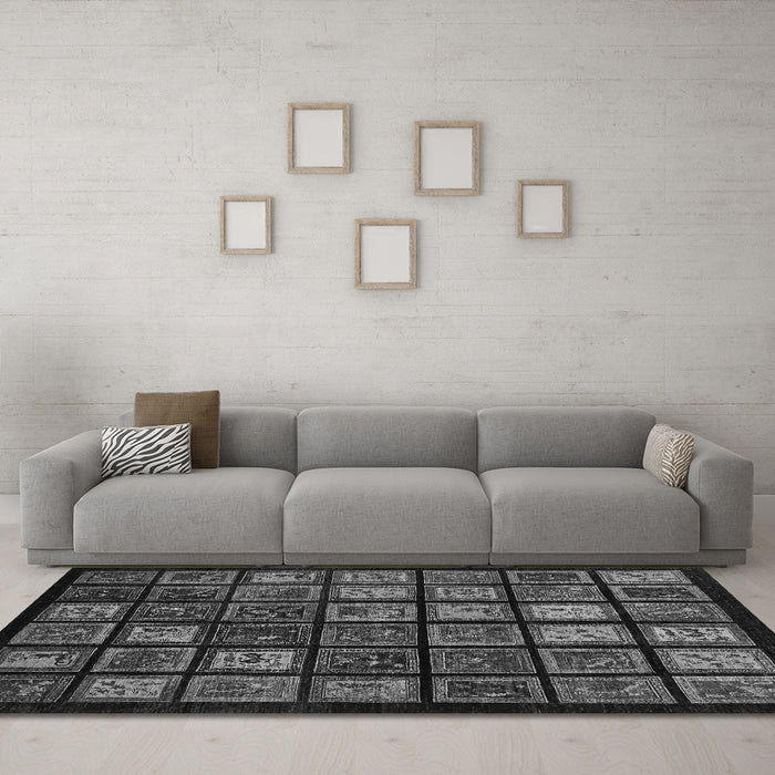 Machine Washable Abstract Gray Modern Rug in a Living Room,, wshabs674gry