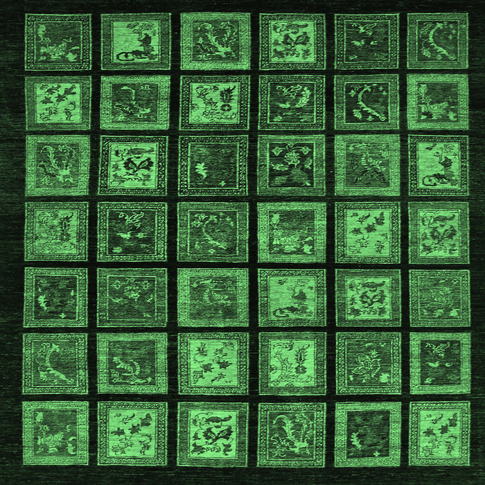 Square Machine Washable Abstract Emerald Green Modern Area Rugs, wshabs674emgrn