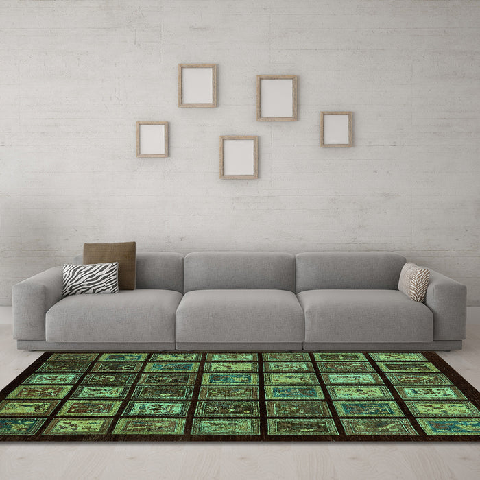 Machine Washable Abstract Turquoise Modern Area Rugs in a Living Room,, wshabs674turq