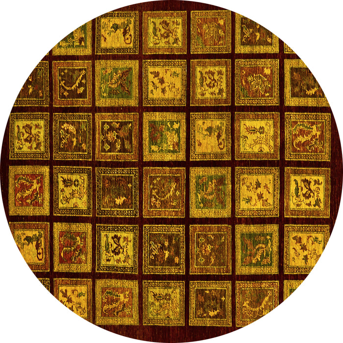 Round Abstract Yellow Modern Rug, abs674yw