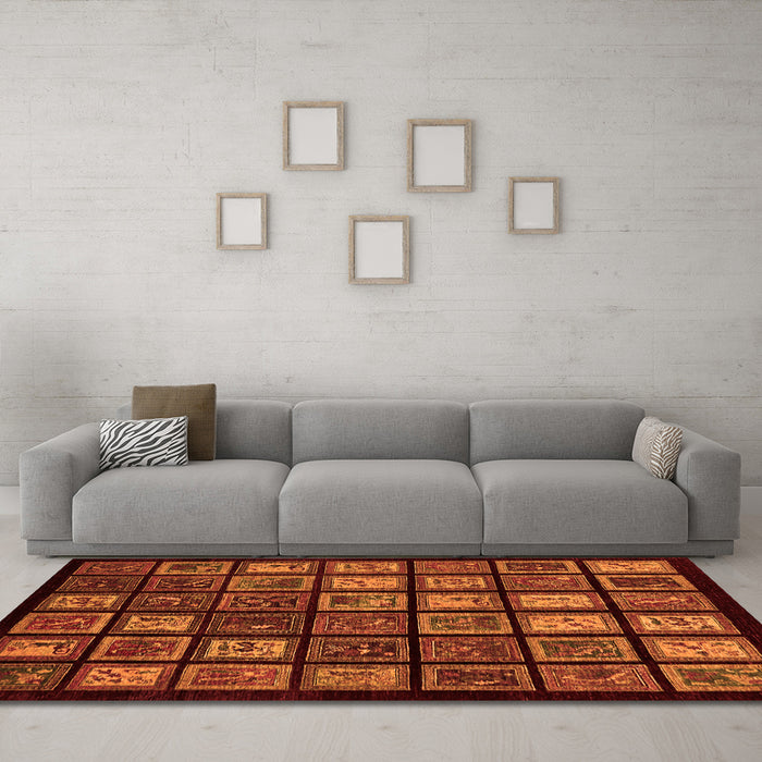 Machine Washable Abstract Orange Modern Area Rugs in a Living Room, wshabs674org