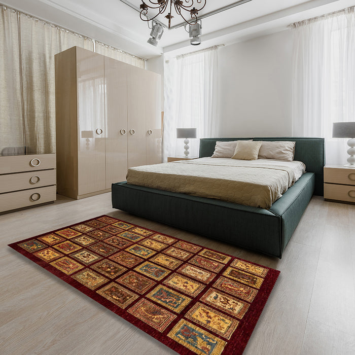 Machine Washable Abstract Sedona Brown Rug in a Bedroom, wshabs674