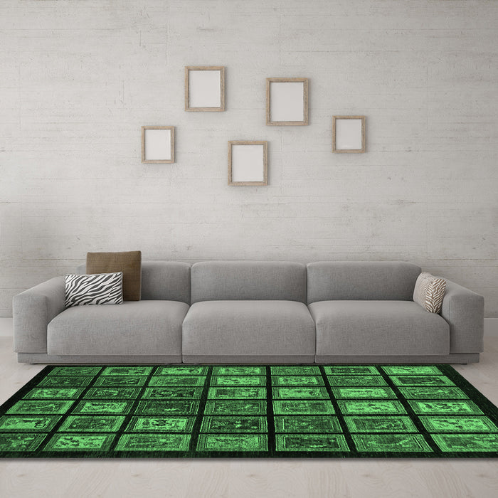 Machine Washable Abstract Emerald Green Modern Area Rugs in a Living Room,, wshabs674emgrn