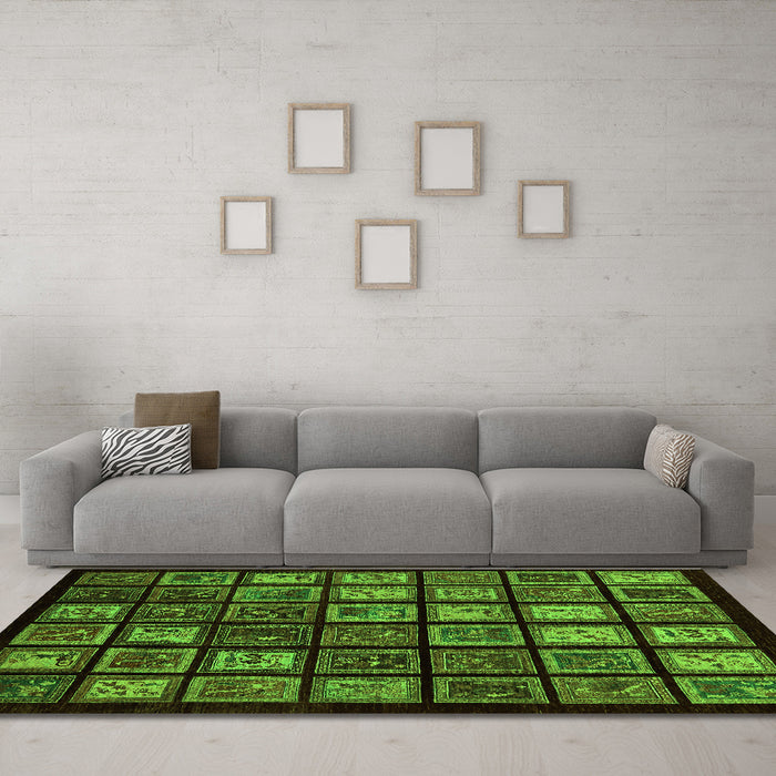 Machine Washable Abstract Green Modern Area Rugs in a Living Room,, wshabs674grn