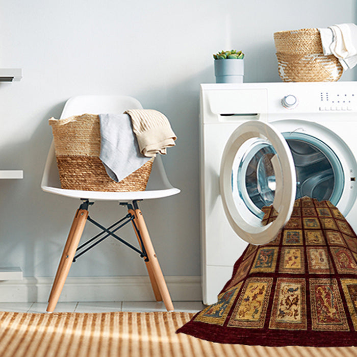 Machine Washable Abstract Sedona Brown Rug in a Washing Machine, wshabs674